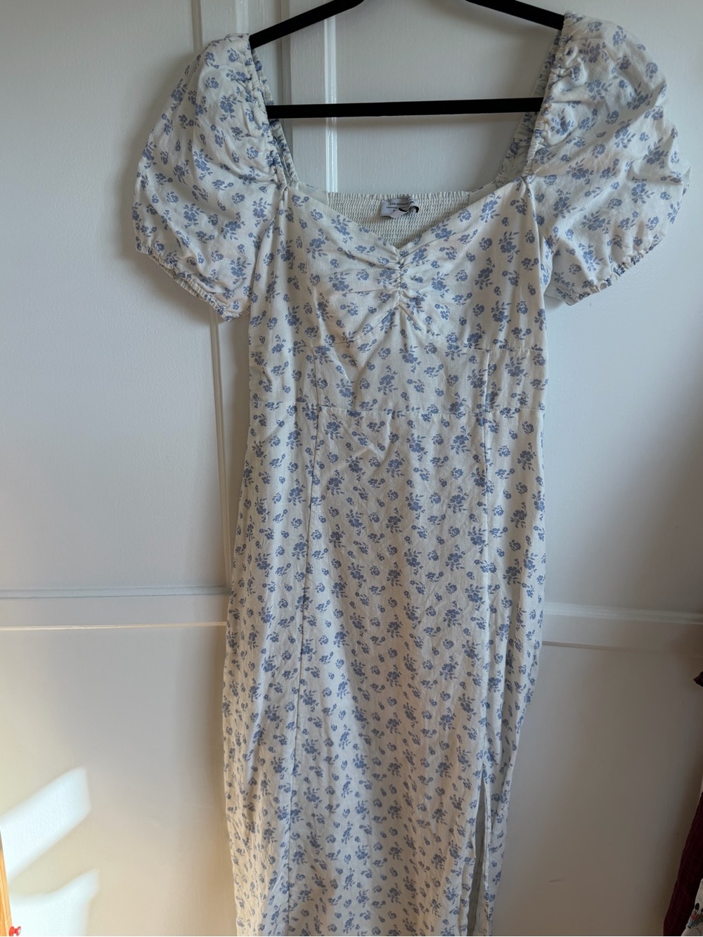 & Other Stories 100% Linen Cream Dress with Light Blue Floral Pattern